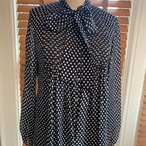 Diane Von Furstenberg pin tuck dot print tie neck blouse